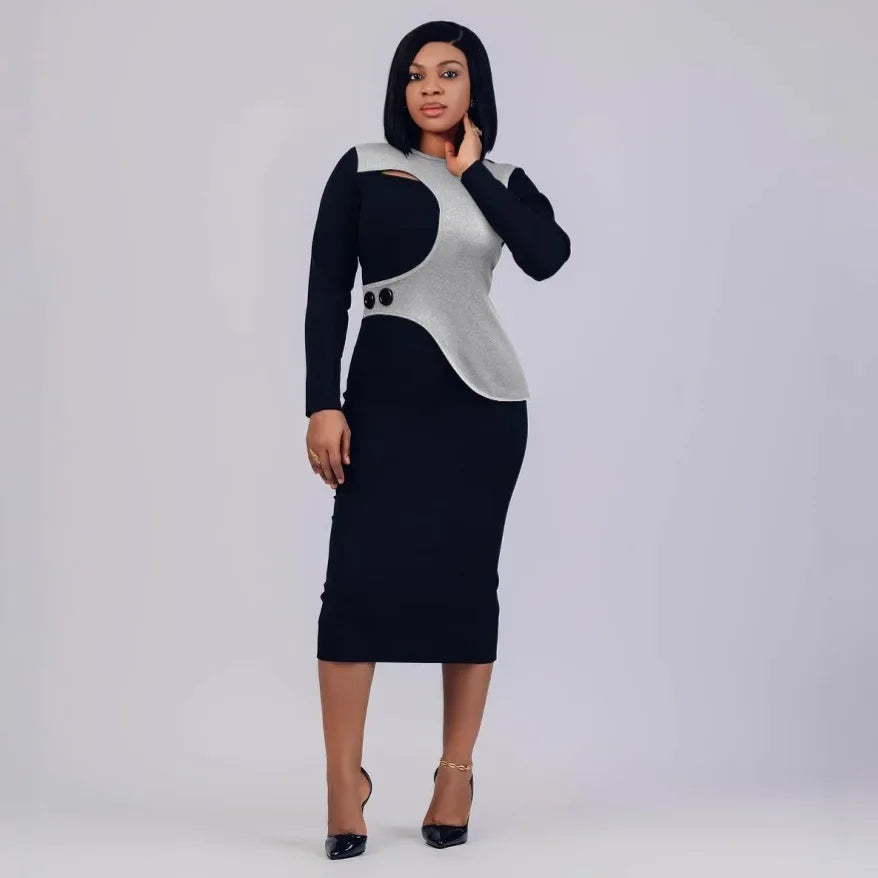 SHOWLU FASHION women's splicing color slit dress with irregular knit style, featuring a stylish design and vibrant color blocks.