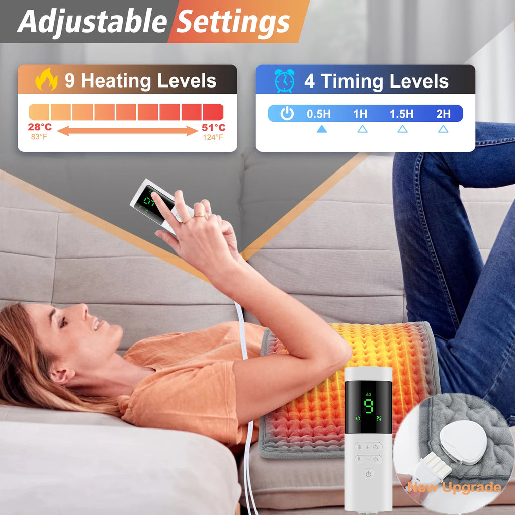 Showlu Smart General electric heating pad with plush cover, adjustable temperature, and timer for soothing warmth and comfort.