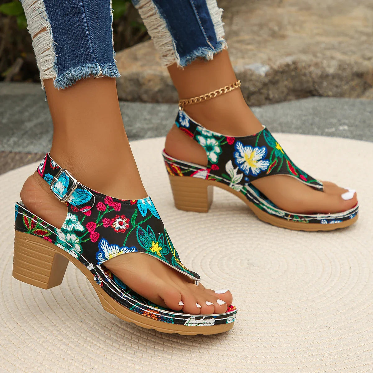 Ole GIAEVER women's chunky heel sandals with open toe and buckle strap, featuring stylish and comfortable footwear from SHOWLU FASHION STORE