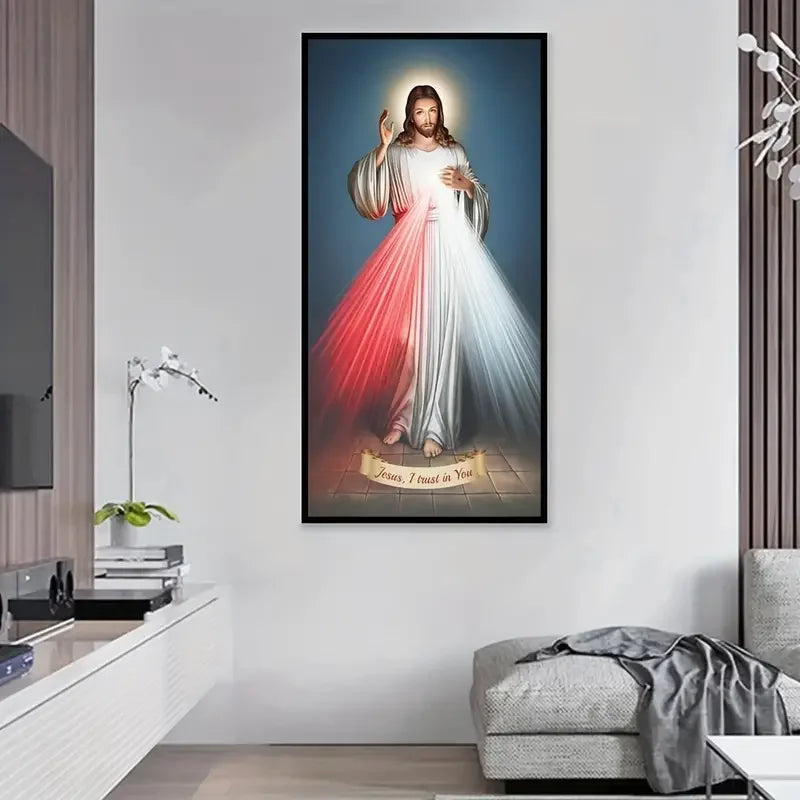 Divine Mercy canvas wall art poster featuring Jesus with the phrase "I Believe In You" in elegant design