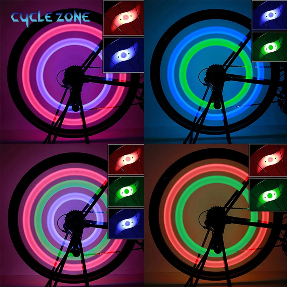 Showlu Smart General bicycle spoke LED wheel light flashing on a bike tire for visibility and safety.