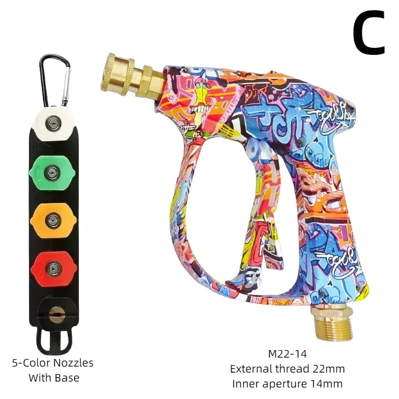 Showlu Smart General Pressure Washer Foam Gun attached to a hose, demonstrating foaming cleaning function for vehicles and surfaces.