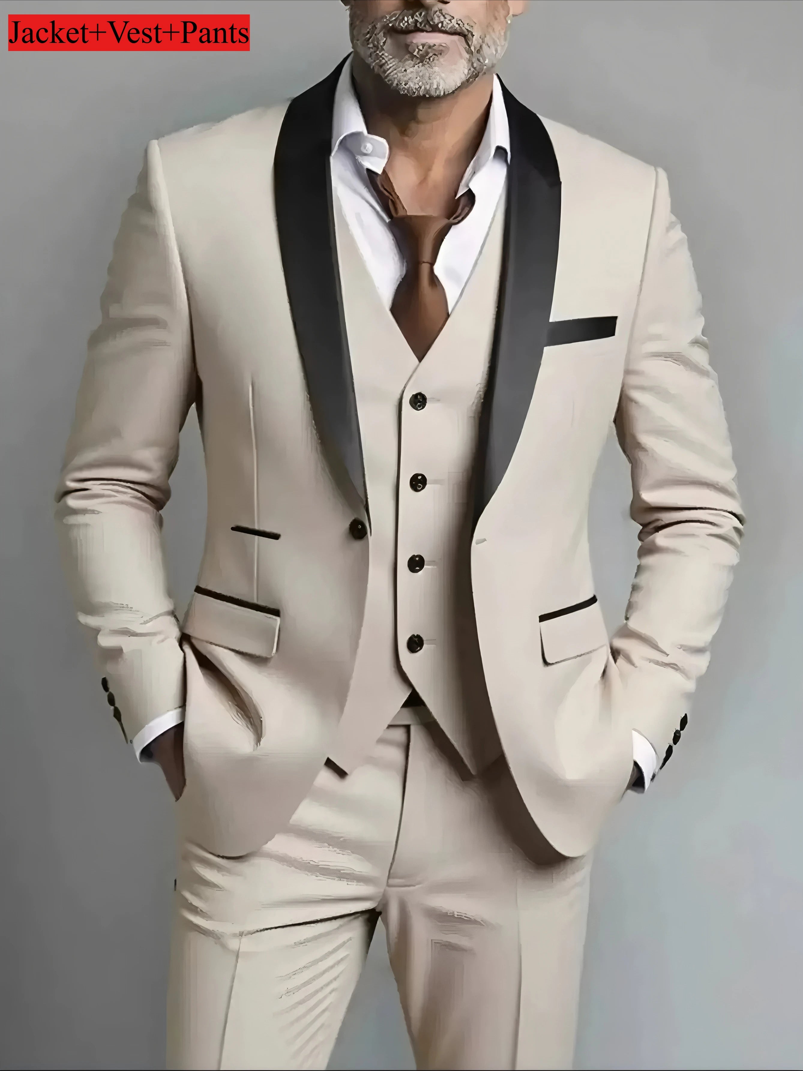 Elegant men's slim fit black tuxedo suit set for formal occasions and weddings, featuring tailored jacket and matching trousers.
