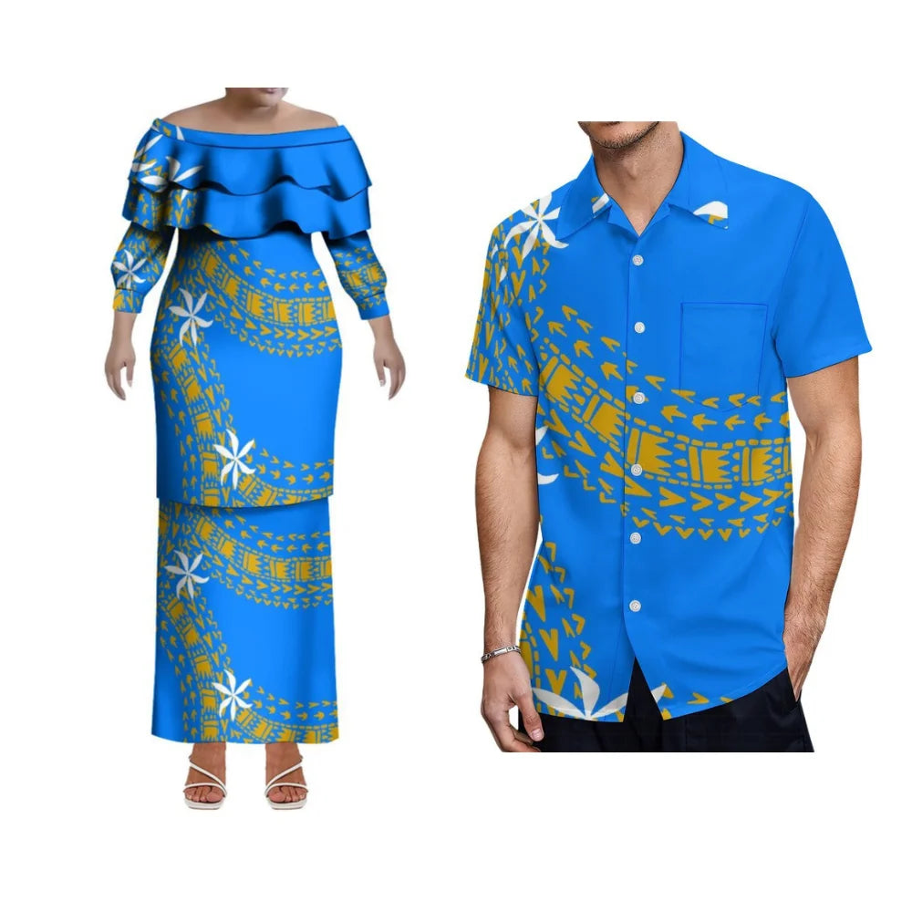 Customizable Polynesian Samoa Hawaii slim women’s ruffle collar fishtail dress, soft summer evening garden party attire