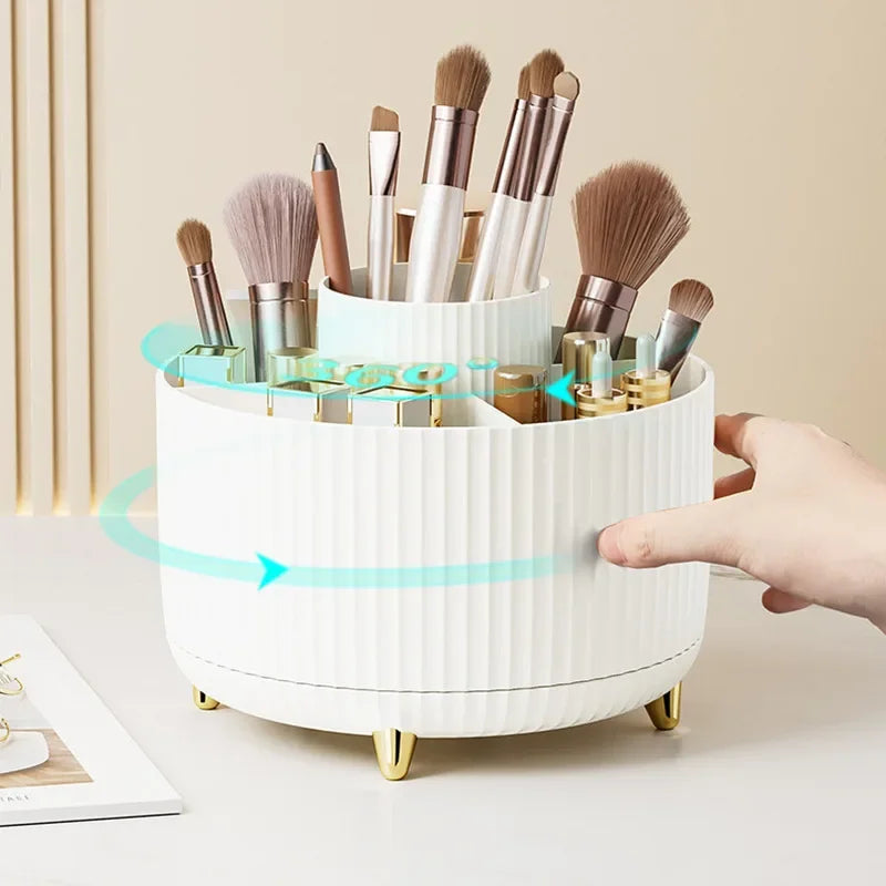 Showlu Smart 360° rotatable makeup and jewelry storage box with five compartments, easy access and organized display.