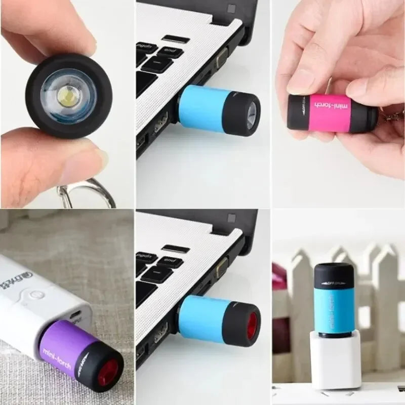 Showlu portable LED micro pocket flashlight with USB rechargeable keychain, compact design, and bright illumination.