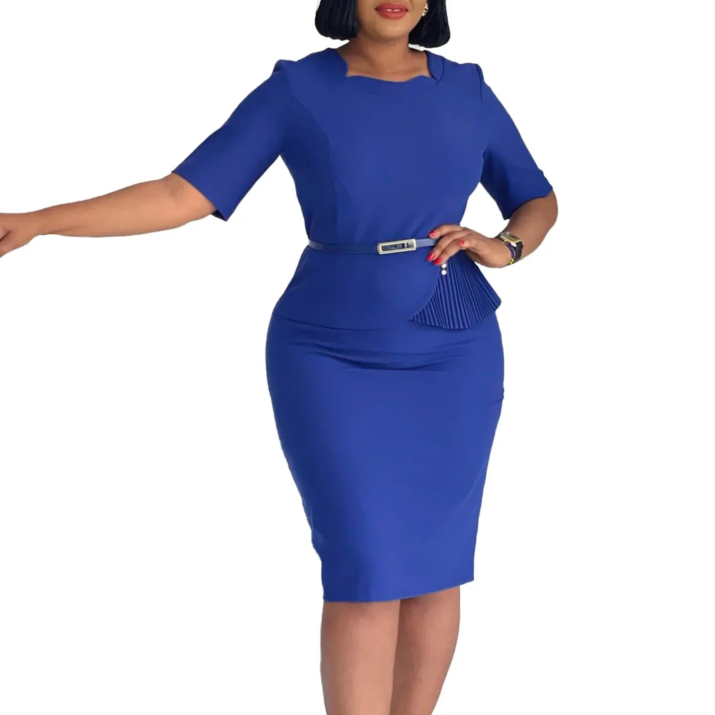 Elegant African dashiki dress for women, summer fashion, half-sleeve O-neck polyester bodycon midi dress in vibrant prints.
