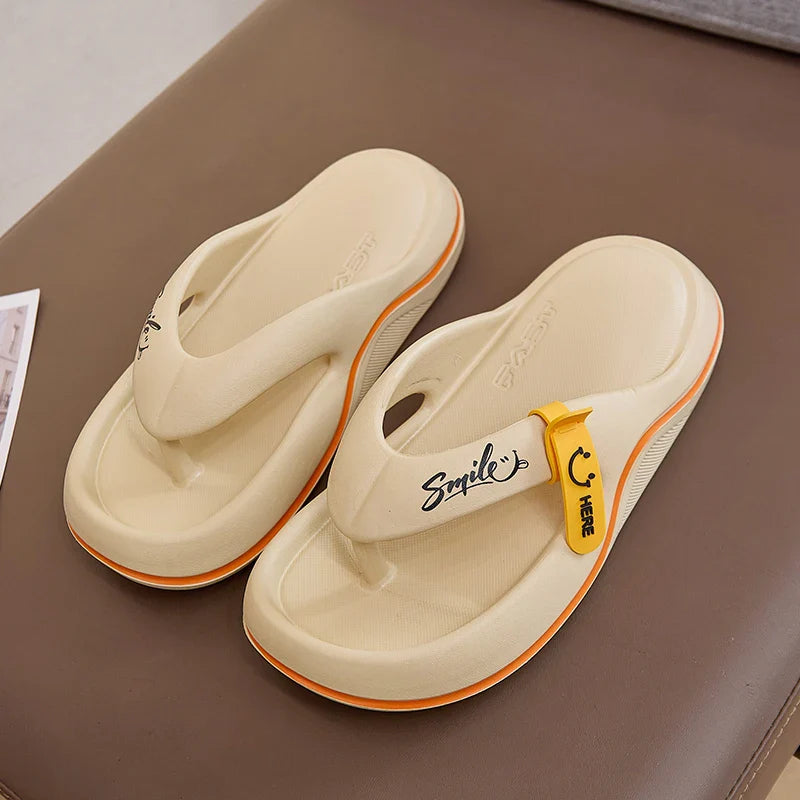 Unisex thick-soled flip flops with soft EVA platform, beach slippers by SHOWLU FASHION STORE, featuring comfortable casual design.