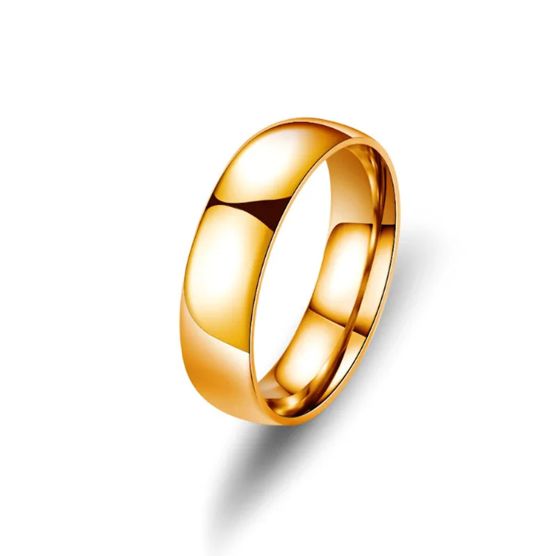 Showlu 6mm high polished stainless steel wedding ring for men and women, sleek and durable jewelry with a smooth finish.