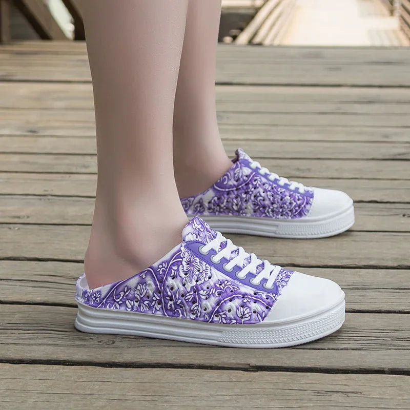 Qaawal women's breathable summer outdoor casual shoes in PU leather, shown in a stylish flat design suitable for everyday wear