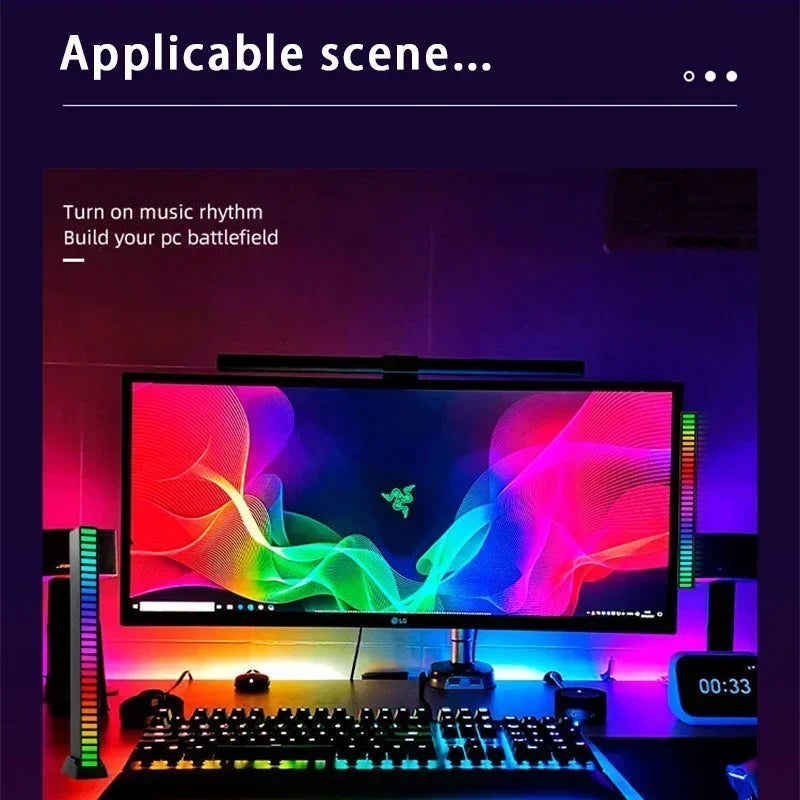 RGB Sound Control LED Music Rhythm Light Bar by Showlu Smart, displaying colorful light bars responding to music beats.