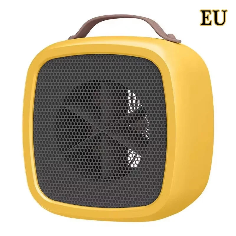 Mini 500W portable fan heater by Showlu Smart General, showing compact design and adjustable temperature controls.