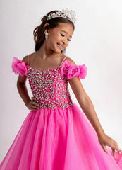 Snvdzo Off Shoulder 3D Flower Sleeve Pageant Dress Crystal Beaded Bodice Flower Girl Dress For Wedding Pageant Birthday Party