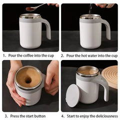 2025 New 500ml Auto Stir Coffee Cup, USB-C Rechargeable Stainless Steel Self Stirring Travel Mug, 30hrs Battery for Home/Office