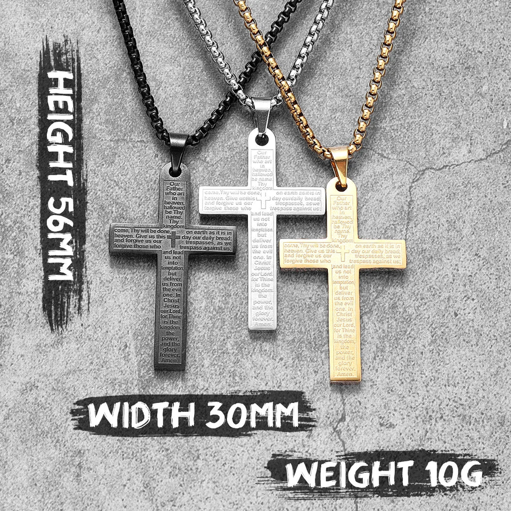 Metal Town stainless steel cross pendant necklace featuring a punk religious design, worn as jewelry accessory