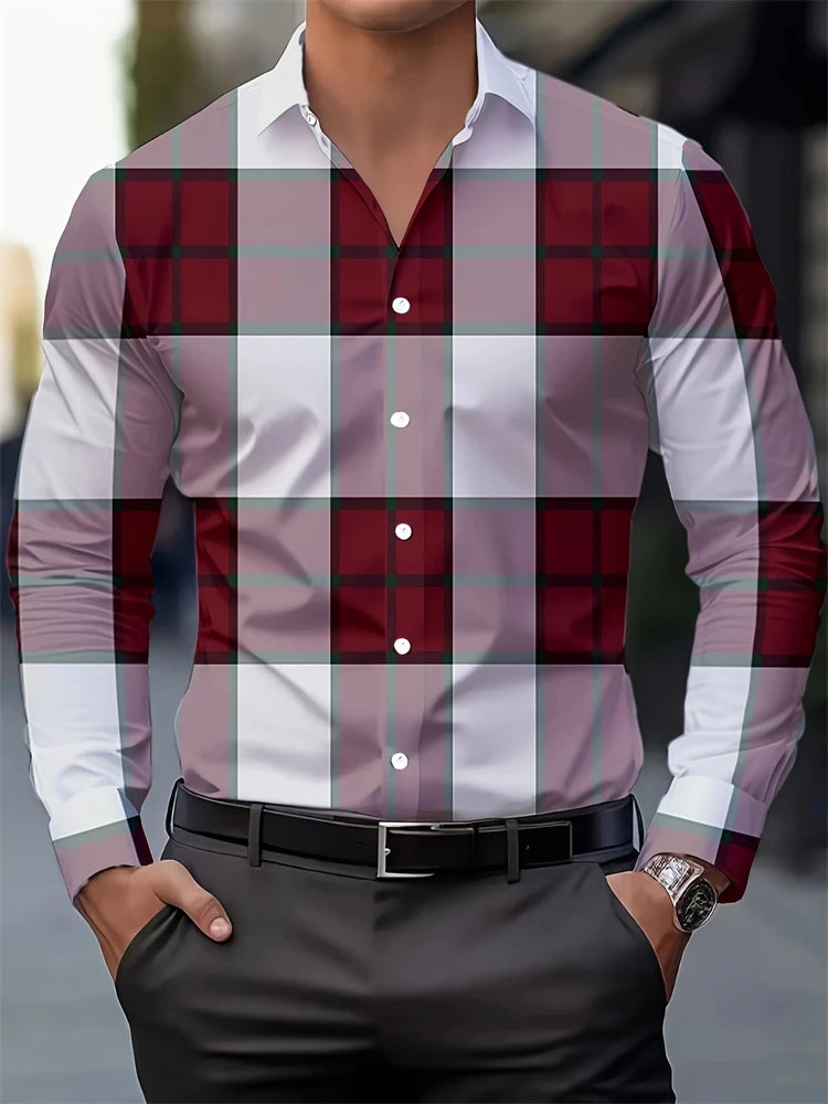 Multicolor striped men's long-sleeved casual shirt with buttons, lapel, comfortable polyester fabric for autumn wear