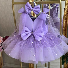 Girls Cute Beading Bow Design Birthday Princess Ball Gown Children Fashion Wedding Host Piano Performance Dress y1655