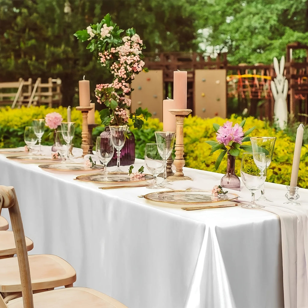 Rectangle Satin Tablecloth Wedding Table Cloth White for Christmas Baby Shower Birthday Events Banquet Decor Home Dining Table