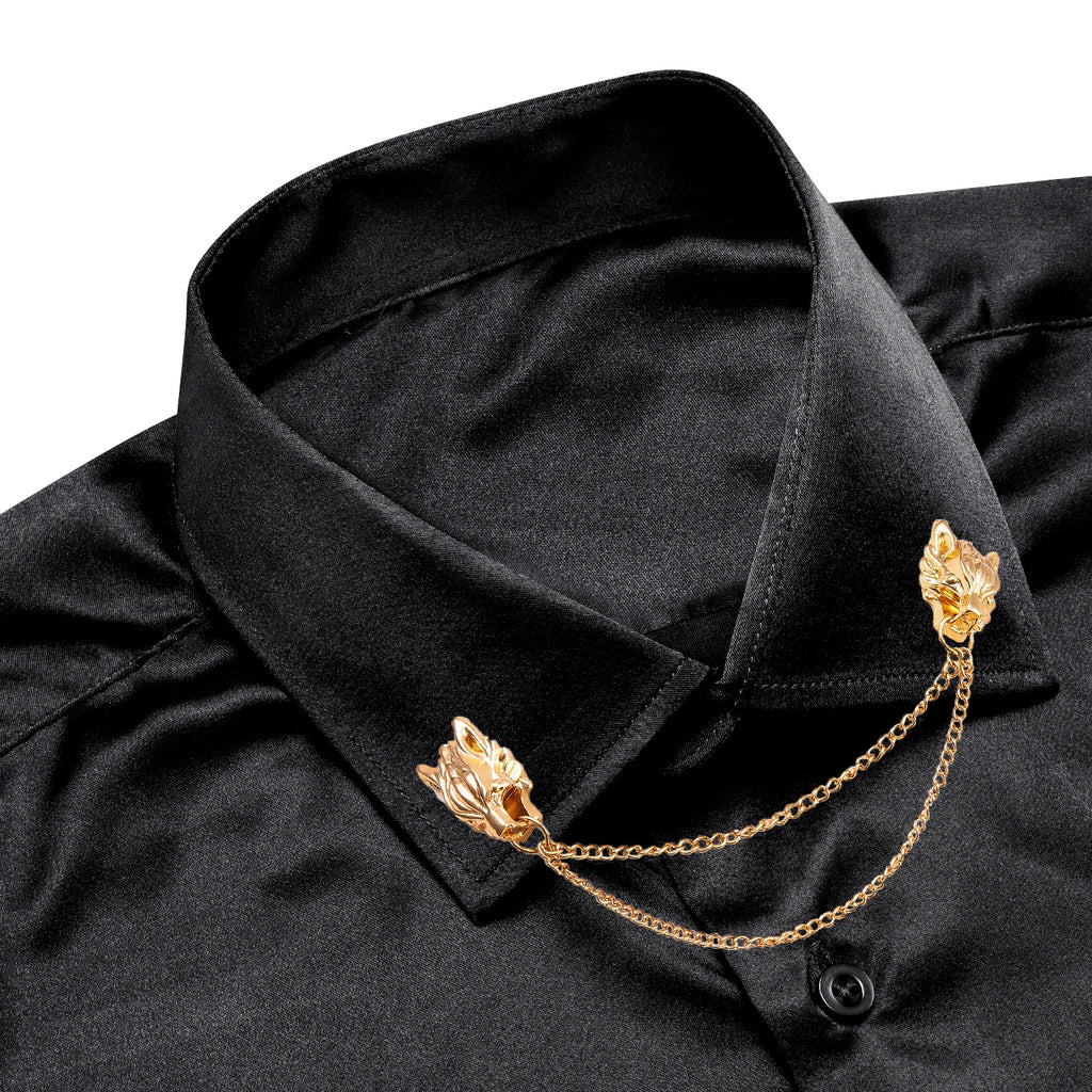 Men's silk slim fit long sleeve shirt by Showlu Fashion, solid jacquard formal top with elegant design and tailored fit.