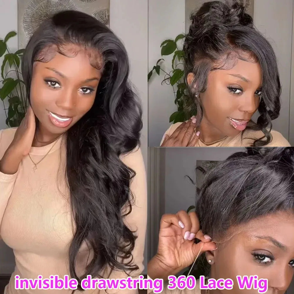 Showlu Fashion 360 HD full lace front wig with human hair, body wave style, pre-plucked, glueless Brazilian virgin wig with drawstring