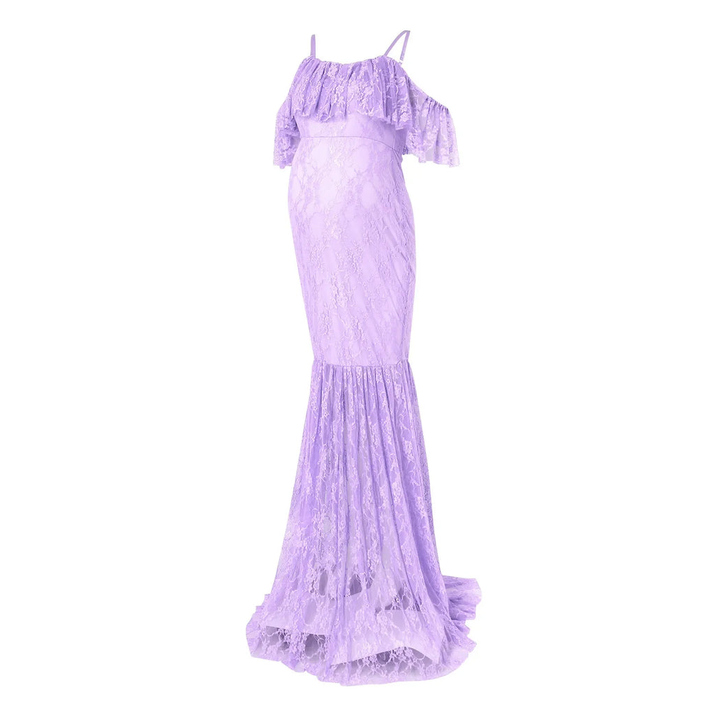 Showlu Fashion coral lace mesh maternity dress with sleeveless tulle mini skirt, featuring elegant lace and feminine design.
