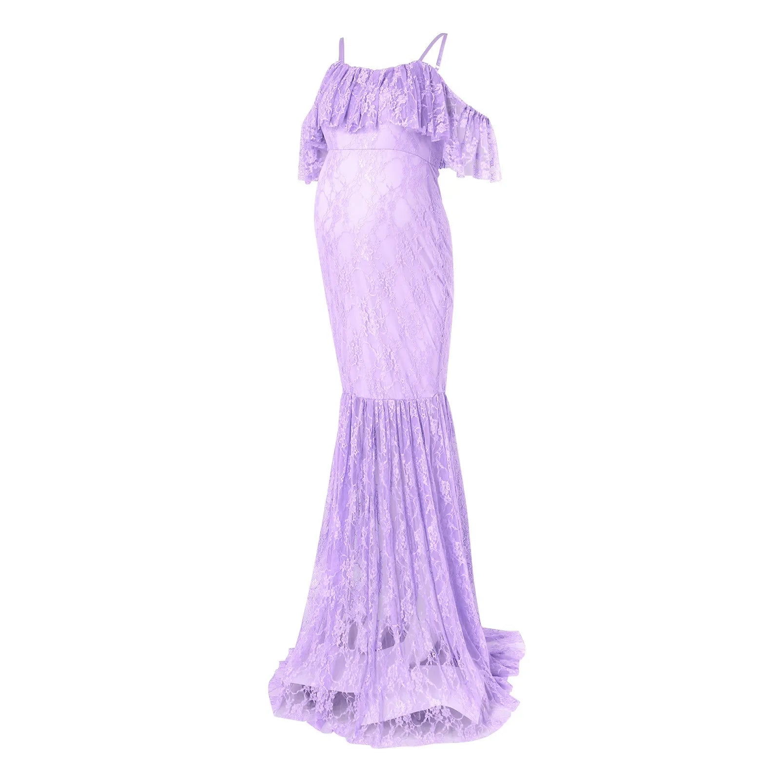 Showlu Fashion coral lace mesh maternity dress with sleeveless tulle mini skirt, featuring elegant lace and feminine design.