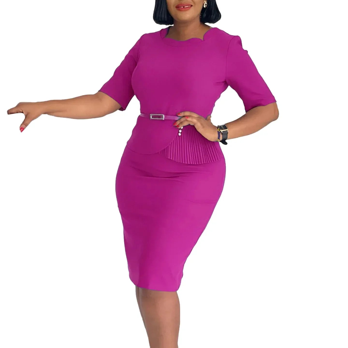 Elegant African dashiki dress for women, summer fashion midi dress with half sleeves, bodycon fit, polyester material, Showlu Fashion.