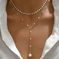 Elegant imitation pearl necklace with long tassel pendant, front chest chain jewelry for women, stylish body accessory