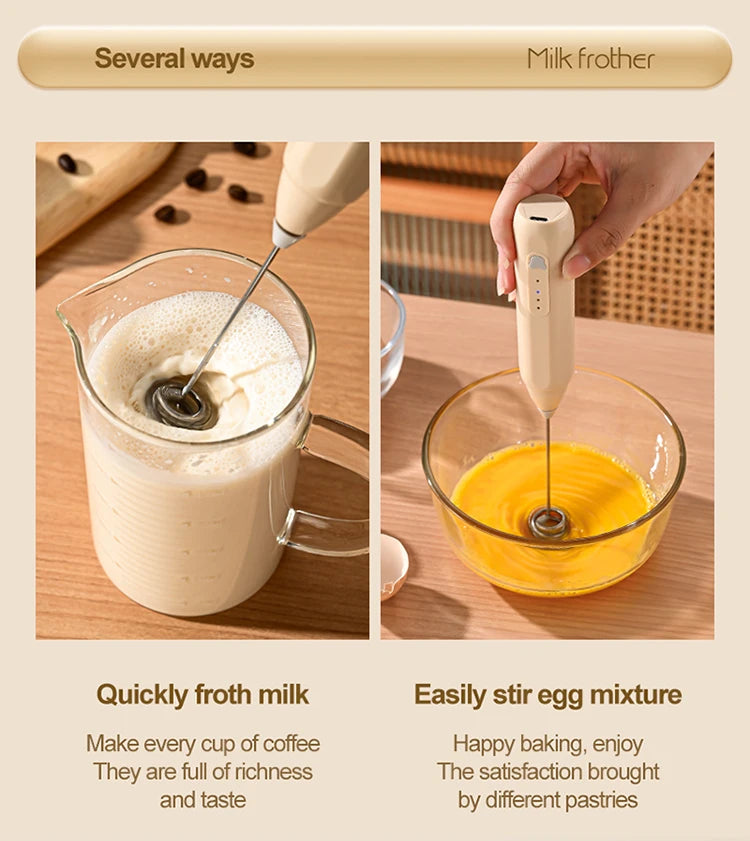 Showlu Smart General portable mini electric milk frother with 3-speed control, handheld rechargeable design for frothing milk.