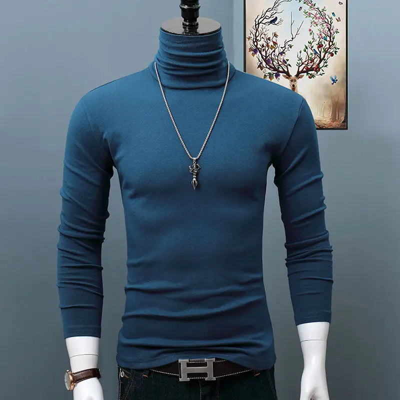 Men's dark red turtleneck long sleeve shirt from Showlu Fashion, classic autumn winter casual top with stretch fabric, plus size available.