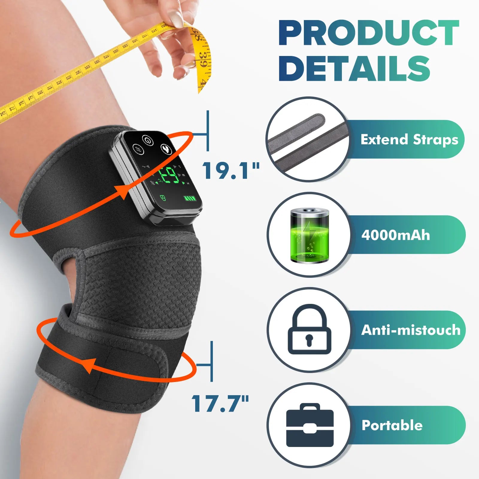 Showlu Electric Heating Knee Massager with vibration for joint relief, featuring adjustable straps and a compact design.
