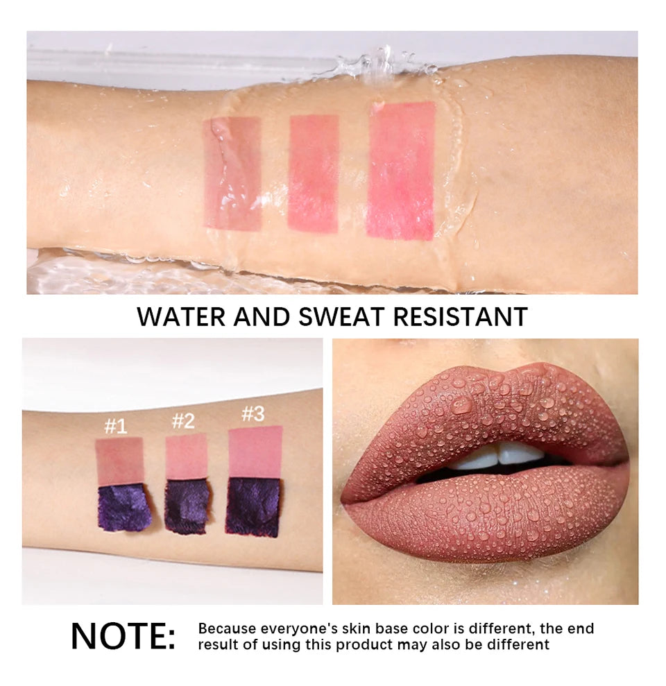 Showlu Smart General peel-off lip stain in waterproof lip tint, showing vibrant color and glossy finish on lips