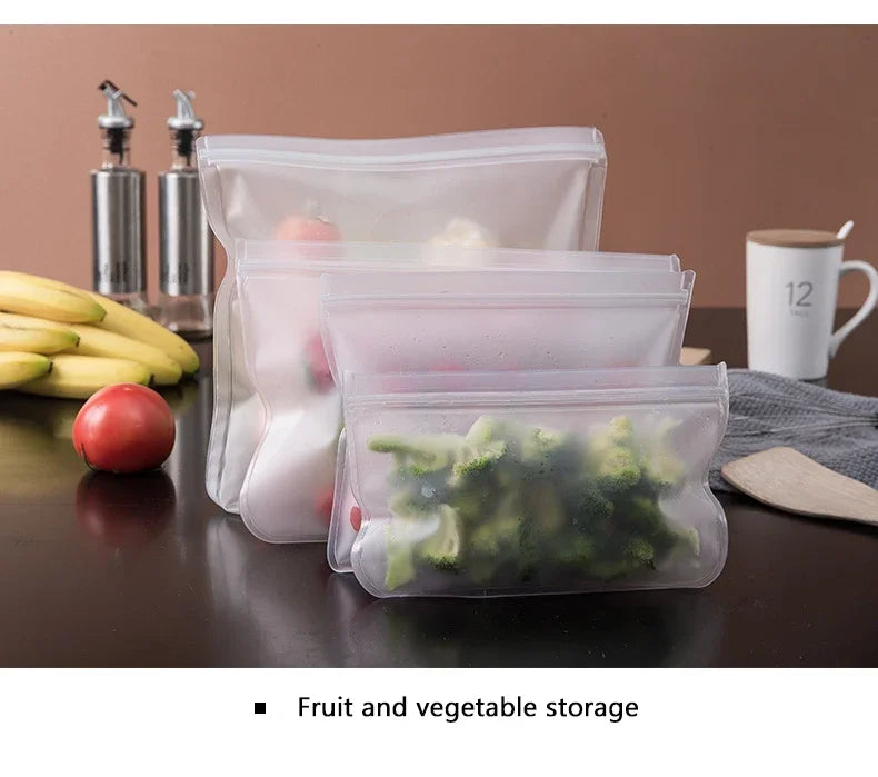 Showlu Smart General reusable food storage bags with clear, leak-proof design and multiple sizes for fresh food storage.