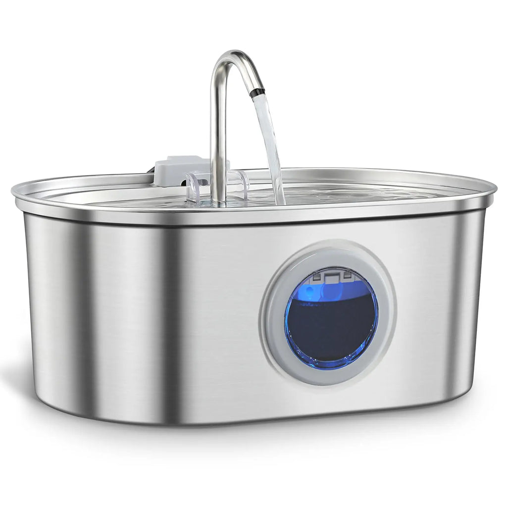 Stainless steel ZKYJ 3.2L cat water dispenser with ultra-quiet automatic fountain, showcasing the sleek design and water spout.