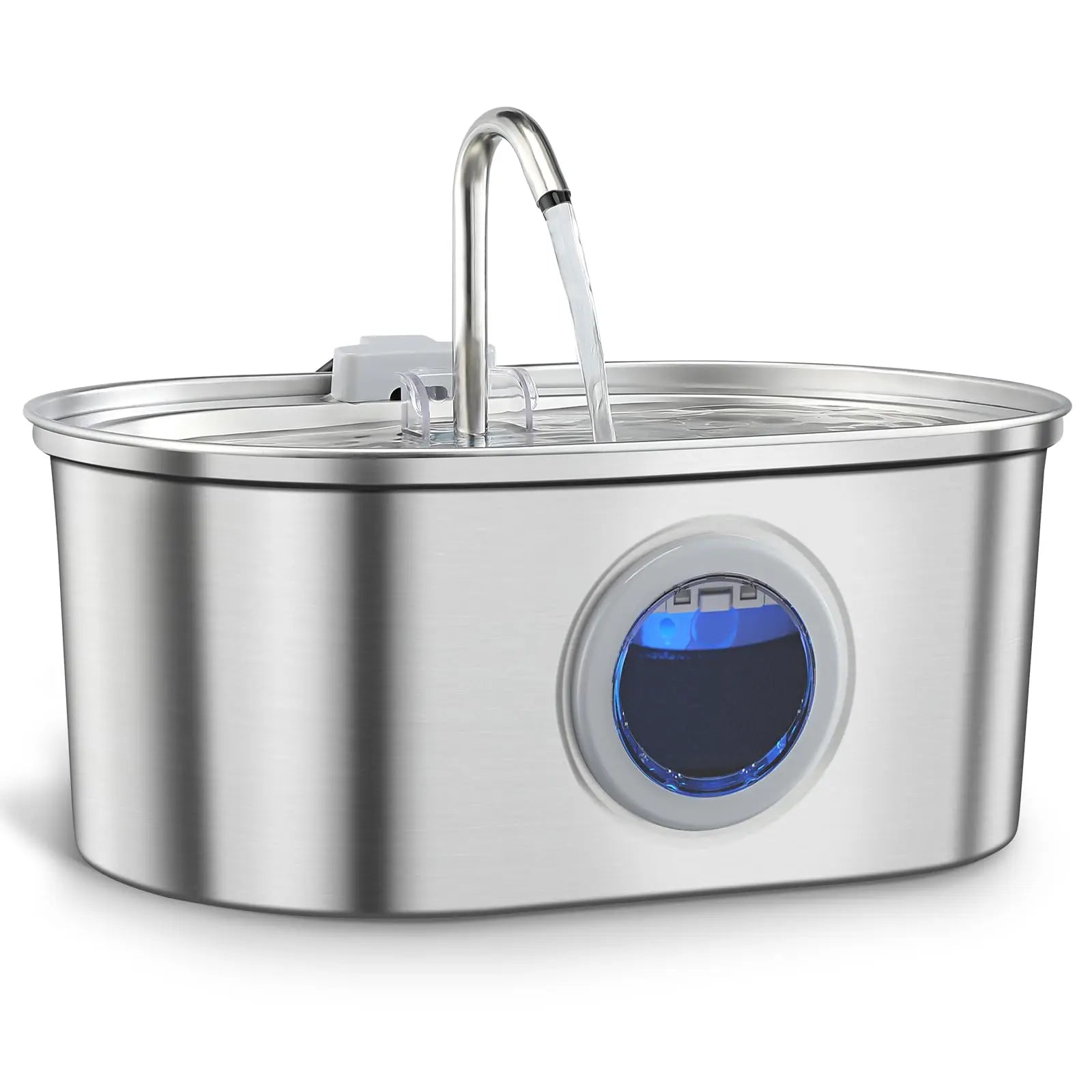 Stainless steel ZKYJ 3.2L cat water dispenser with ultra-quiet automatic fountain, showcasing the sleek design and water spout.