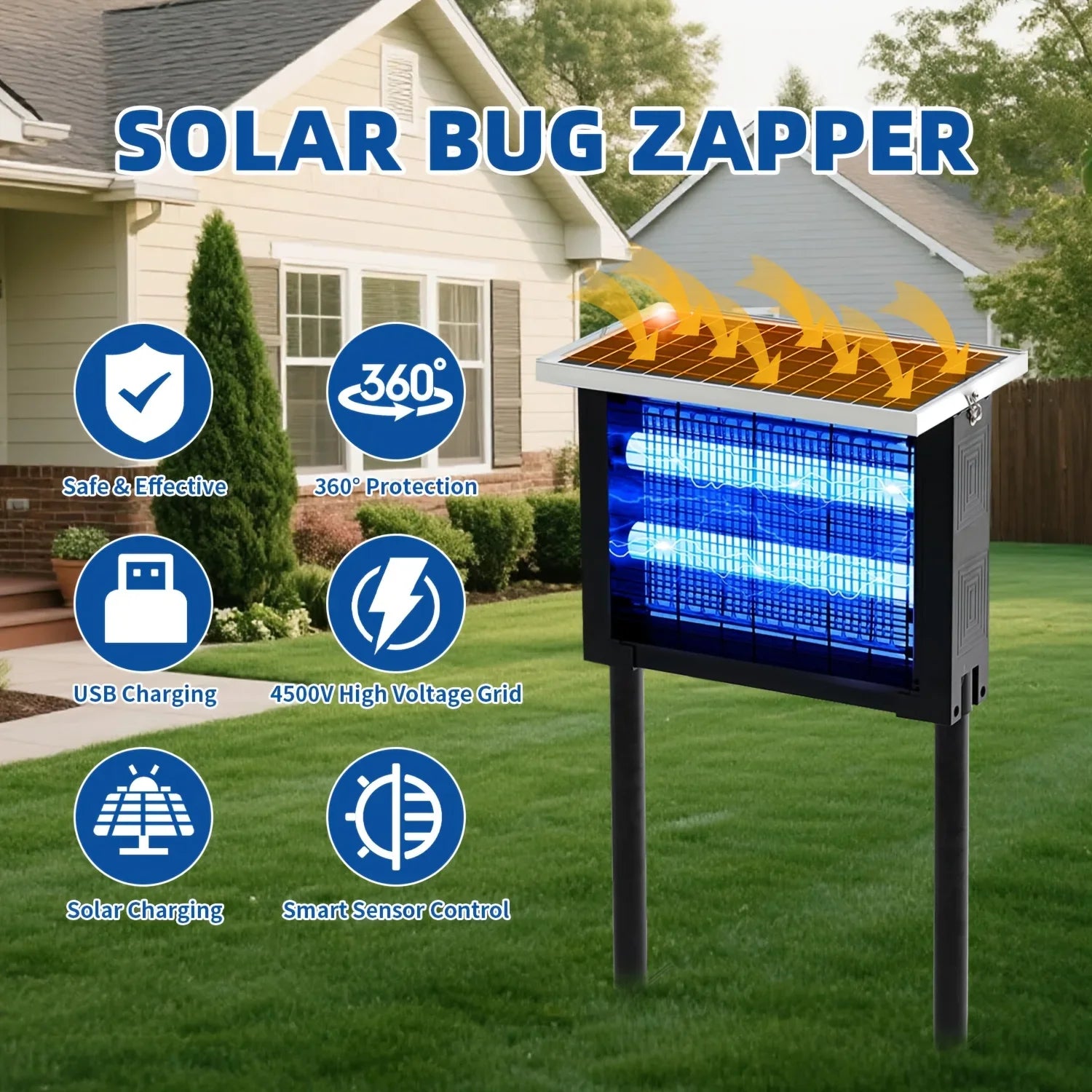 Showlu Smart General outdoor solar bug zapper with rechargeable battery, high-powered mosquito control for 2000 sq.ft. area.