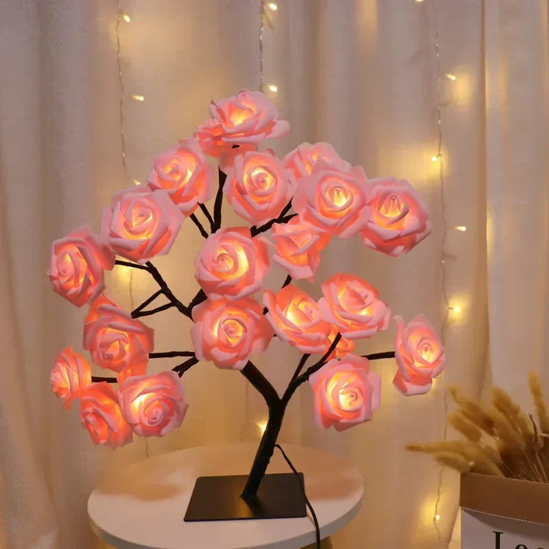 Showlu Smart General Rose LED Tree Lamp with USB power, featuring a 3D flower design and illuminated rose shape.
