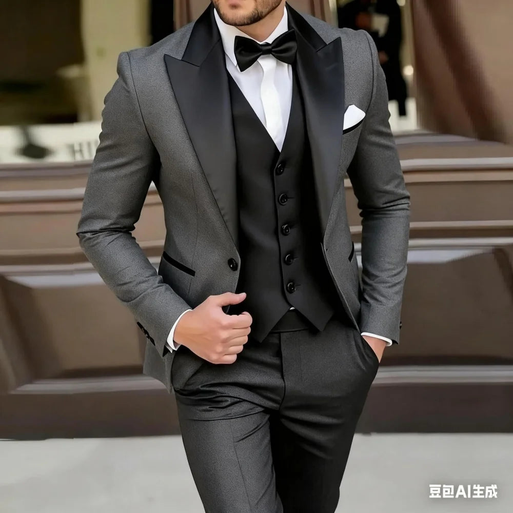 Men's green and black formal Terno suit set of 3 pieces by Showlu Smart General, includes blazer, for wedding and groomsmen attire