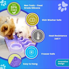 Slow Feeder Mat for Pets - Non-Toxic Silicone (Turquoise) Upgraded Anxiety and Boredom Relief Tool with Aluminum Bowl,17x11x2 in