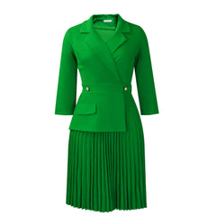 2025 autumn new fashion light mature temperament high quality suit collar A-line skirt solid color pleated dress