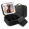 Large SHOWLU Makeup Bag with LED Mirror, travel cosmetic organizer with multiple compartments and reflective mirror for beauty on the go.
