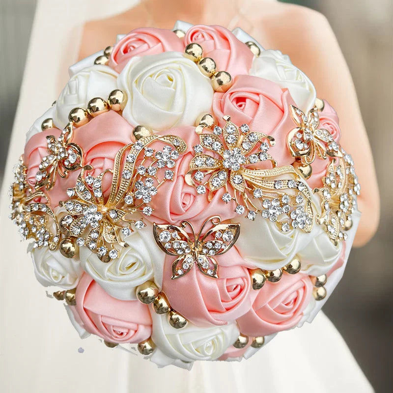 Navy silk rose wedding bouquet by IVINLACN, 20cm artificial flowers with elegant silk rose design for wedding decor.