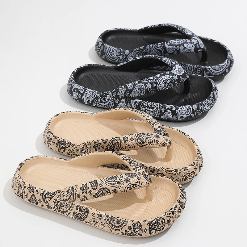 Leopard print women’s comfort flip-flops with thick soles, soft cloud slippers ideal for beach, travel, and vacation.