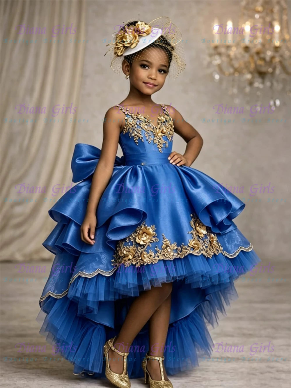 Lovely Quality Flower Girl Dress Blue Satin Fluffy For Girls Wedding Birthday Party Evening Baptism Gown Customizable Color Size