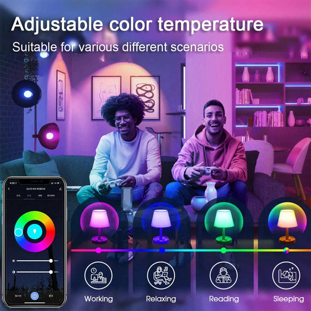 Showlu Smart General WiFi adjustable color LED spotlight bulb with remote control and modern design.