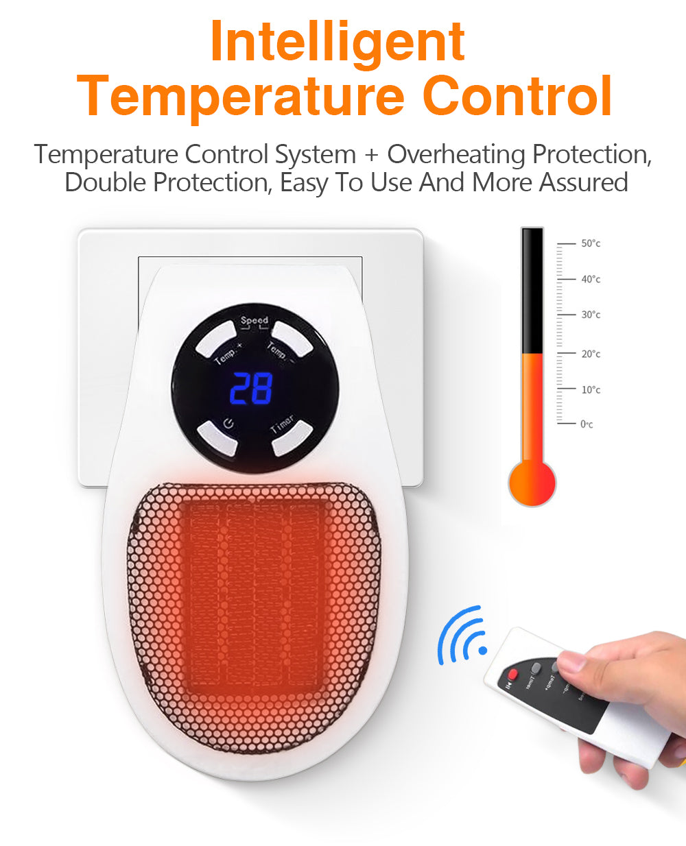 Showlu Smart General 500W mini ceramic space heater with plug-in design, compact and portable for indoor heating.
