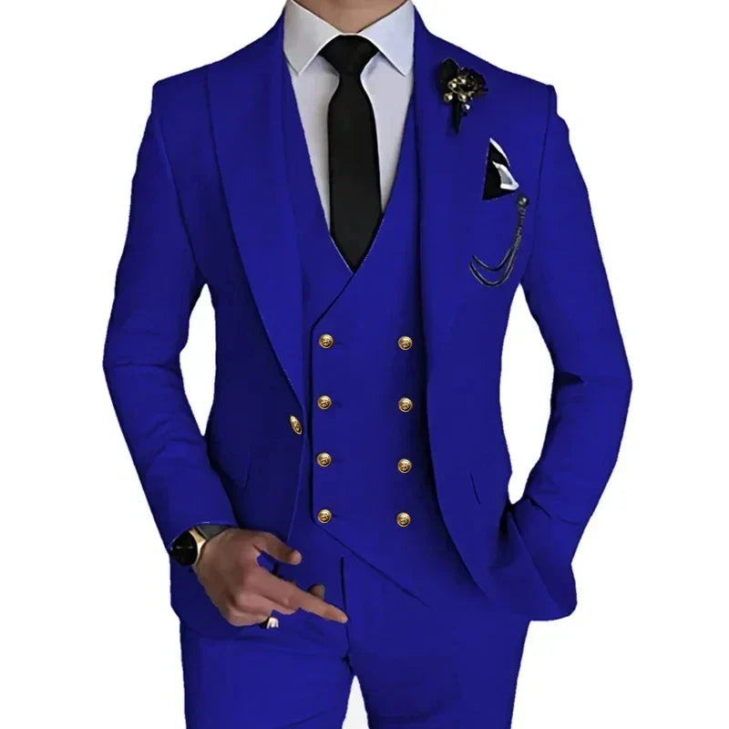 SoloVedress men's 3-piece slim fit wedding suit from SHOWLU FASHION STORE, featuring a single-breasted jacket, vest, and matching trousers.