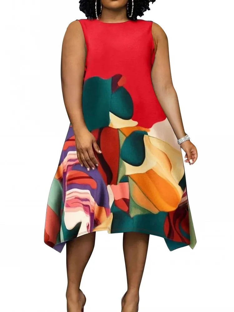 XL-5XL Plus Size Clothes Dresses Women Robes Summer Autumn Sleeveless Street Style Casual 3XL 4XL Big Size Midi Dress Oversize