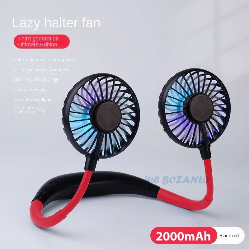 Portable Hanging Neck Fans USB Rechargeable Leafless Mini Air Cooling Fan Air Conditioner Wearable Neckband Fans