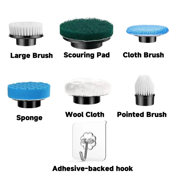 Showlu Smart General cordless electric spin scrubber with 7-in-1 cleaning brush, showing its rotating brush heads in use